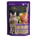 LEO&LUCY Влажный холистик корм для взрослых кошек с телятиной, индейкой и биодобавками, подходит для стерилизованных, 85 г
