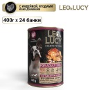 LEO&LUCY Влажный холистик корм консервированный полнорационный - паштет для взрослых собак всех пород с индейкой, ягодами и биодобавками, подходит для пожилых, 400 г,24 шт