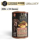 LEO&LUCY Влажный холистик корм консервированный полнорационный - паштет для взрослых собак всех пород с телятиной, яблоком и биодобавками, 400 г,24 шт