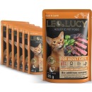 LEO&LUCY Влажный холистик корм консервированный полнорационный - кусочки в соусе для взрослых кошек с уткой, ягненком и биодобавками, подходит для стерилизованных, 6 шт
