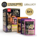 LEO&LUCY Влажный холистик корм консервированный полнорационный – кусочки в соусе для взрослых кошек Ассорти 5+1