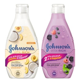 Johnson`s гель для душа "Малина"  + гель для душа "Расслабляющий" с йогуртом, кокосом и экстрактом персика