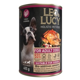 LEO&LUCY влажный корм консервированный полнорационный для взрослых собак, паштет с индейкой и ягодами, подходит пожилым, 400 г