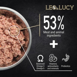 LEO&LUCY влажный корм консервированный полнорационный для взрослых собак, паштет с индейкой и ягодами, подходит пожилым, 400 г