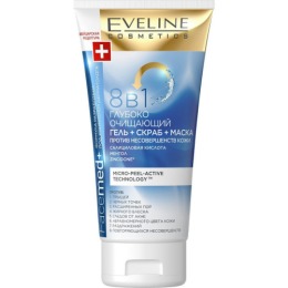 Eveline гель глубоко очищающий + скраб + маска против несовершенств кожи 8в1 серии FACEMED+, 150 мл