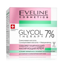 Eveline крем для жирной и комбинированной кожи себорегулирующий матирующий, серии GLYCOL THEPAPY
