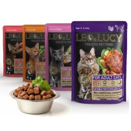 LEO&LUCY Влажный холистик корм для котят с кроликом, курицей и биодобавками, подходит для стерилизованных, упаковка 32 шт