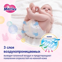 Merries подгузники для новорожденных, размер NB, 0-5 кг, 90 шт