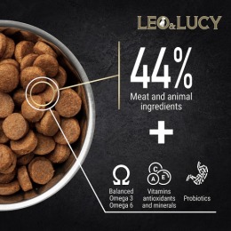 LEO&LUCY сухой холистик корм полнорационный для взрослых собак крупных пород с уткой, тыквой и биодобавками, подходит пожилым, 12 кг