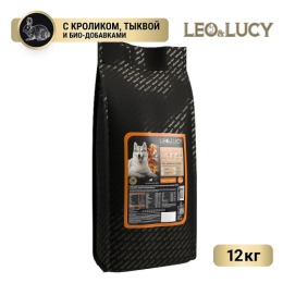 LEO&LUCY сухой холистик корм полнорационный для взрослых собак средних пород с кроликом, тыквой и биодобавками, 12 кг