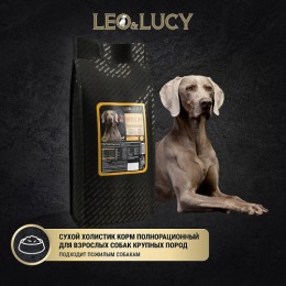 LEO&LUCY сухой холистик корм полнорационный для взрослых собак крупных пород с уткой, тыквой и биодобавками, подходит пожилым, 4.5 кг