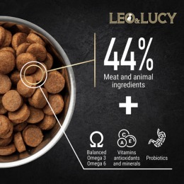 LEO&LUCY сухой холистик корм полнорационный для взрослых собак всех пород с уткой, тыквой и биодобавками, подходит пожилым, 1.6 кг