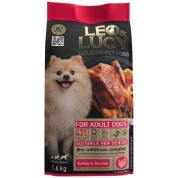 LEO&LUCY сухой холистик корм полнорационный для взрослых собак всех пород с индейкой, ягодами и биодобавками, подходит пожилым, 1.6 кг