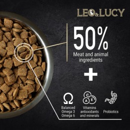 LEO&LUCY сухой холистик корм полнорационный для взрослых кошек с ягненком, уткой и биодобавками, подходит для стерилизованных, 5 кг
