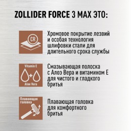 Zollider одноразовые бритвенные станки 3 лезвия Force 3 MAX, 2 шт