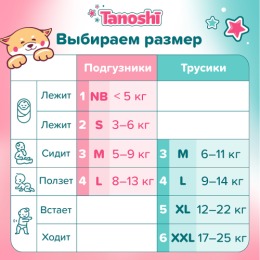 TANOSHI трусики-подгузники для детей, размер M, 6-11 кг, 72 шт