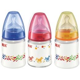 Nuk бутылочка "First choice", пластиковая, разноцветная, 150 мл + соска с вентиляцией из силикона для молока, размер 1 М