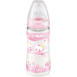 Nuk бутылочка "Baby rose", пластик, 300 мл + соска с вентиляцией из силикона, размер 1 М