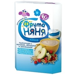 Фруто Няня каша "Пшеничная с молоком, яблоком и земляникой" с 6 месяцев, 200 г
