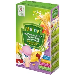 Heinz кашка лакомая "Пшенично-кукурузная. Персик, банан, вишенка" с 5 месяцев, 200 г