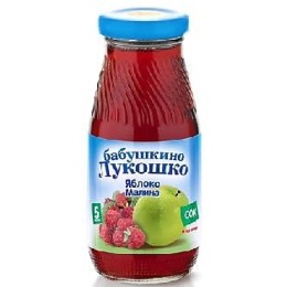 Бабушкино Лукошко сок "Яблочно-малиновый" осветленный без сахара, с 5 месяцев, 200 г