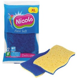 Nicols губка "Flexi Soft" кухонная, целлюлозная, ультратонка, синяя, 2 шт