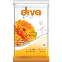 Diva салфетки влажные для интимной гигиены с экстрактом календулы, 20 шт