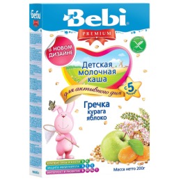 Bebi Premium каша молочная "Гречка, курага, яблоко" с 5 месяцев, 200 г