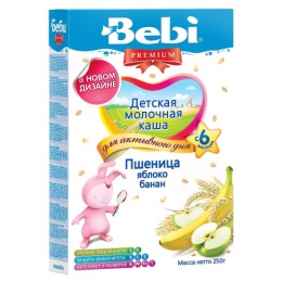 Bebi Premium каша молочная "Пшеница, яблоко, банан" с 6 месяцев, 250 г