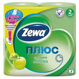 Zewa туалетная бумага "Плюс" 2 слойная с ароматом яблока, 4 шт