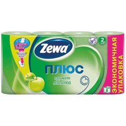 Zewa туалетная бумага "Плюс" 2 слойная с ароматом яблока, 8 шт
