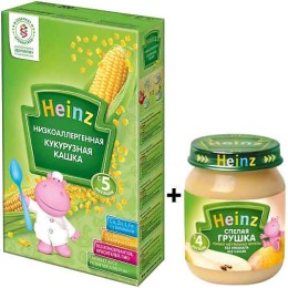 Heinz каша "Кукурузная" низкоаллергенная + пюре "Груша"