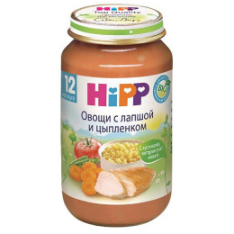 Hipp пюре "Овощи с лапшой и цыплёнком" с 12 месяцев, 220 г