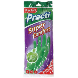 Paclan перчатки резиновые "Practi. Super Comfort" с ароматом зеленого яблока, зеленые