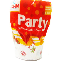 Paclan стакан бумаж с ручкой "Party" с рисунком "Новый Год" 6 шт
