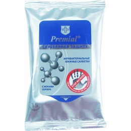Premial салфетки влажные "Серебряная защита" антибактериальные, 15 шт