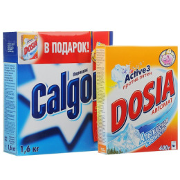 Calgon средство для умягчения воды 2в1 1.6кг + порошок "Альпийская свежесть" Dosia 400 г Promo