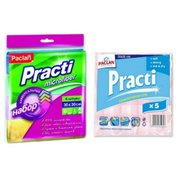 Paclan набор  универсальных салфеток "Micro" 30 х 30 см, 4 шт в упаковке + салфетка "PRACTI" универсальная малая розовая 35 х 35 см, 5шт