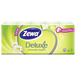 Zewa платки носовые "Делюкс" 3 слойные спайка 10 шт с ароматом ромашки, 10 шт