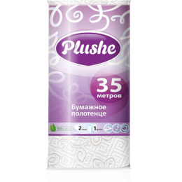 Plushe полотенце бумажное 1 рулон 2 слоя белое тиснение