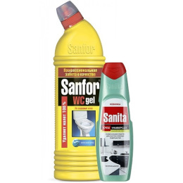 Sanfor средство "Морской бриз" для чистки и дезинфекции универсальное 750 мл + крем универсальный "SANITA. Зеленый чай и лайм" 300 мл
