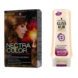 Nectra Color краска для волос 755 "Натуральный русый" + GLISS KUR Бальзам "Ши Кашемир" 200 мл