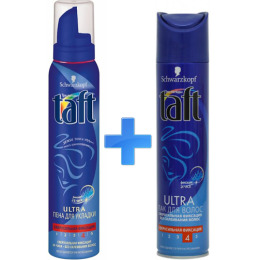 Taft набор лак для волос "Ultra. Сверхсильная фиксация" 225 мл + пена для укладки "Ultra. Сверхсильная фиксация" 150 мл