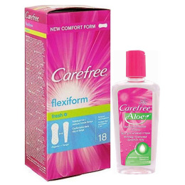 Carefree салфетки "FlexiForm Fresh" ароматизированные 18 шт + гель "С Алоэ" для интимной гигиены, 200 мл
