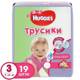 Huggies подгузники-трусики для девочек, размер 3, 7-11 кг, 19 шт