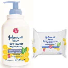 Johnson`s baby жидкое мыло для рук, 300 мл + влажные салфетки антибактериальные, 25 шт