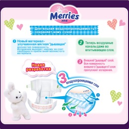 Merries подгузники для новорожденных, размер NB, 0-5 кг
