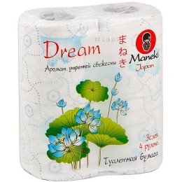 Maneki туалетная бумага "Dream" 3 слоя, 167 листов, 23 метра, с голубым тиснением и ароматом утренней свежести, 4 рулона